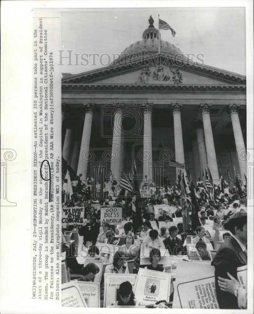 1974 Press Photo Supporting President Nixon, 3 Day Vigil National Citizens - Historic Images