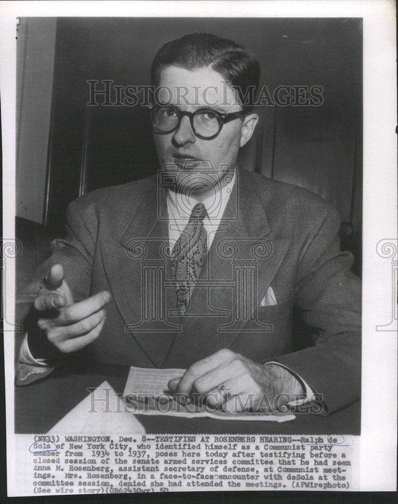 1950 Press Photo Ralph de Sola Testifies Before Senate Hearing - Historic Images