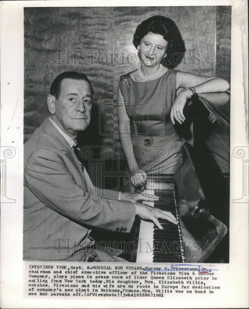 1961 Press Photo Musical Bon Voyage Harvey Firestone Elizabeth Rubber Company - Historic Images