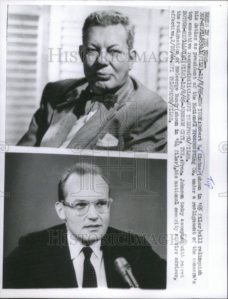 1965 Press Photo NBC Pres Robert Kintner, McGeorge Bundy Advisor Pres Johnson - Historic Images