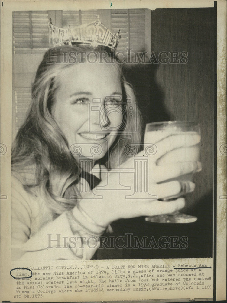 1973 Press Photo Rebecca Ann KingMiss America Title Winner Fashion Model - Historic Images