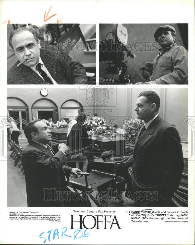 1993 Press Photo Danny DeVito directs Twentieth Century Fox HOFFA Jack Nicholson - Historic Images