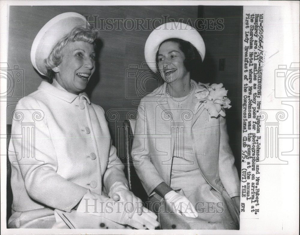 1966 Press Photo Mrs. Lyndon Johnson Robert Humphrey - Historic Images