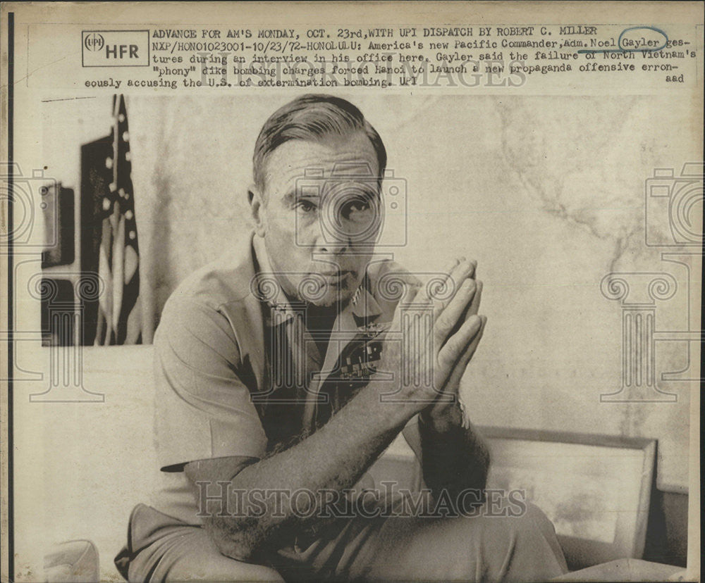 1972 Press Photo Adm Noel Gayler Pacific Commander interview office America - Historic Images