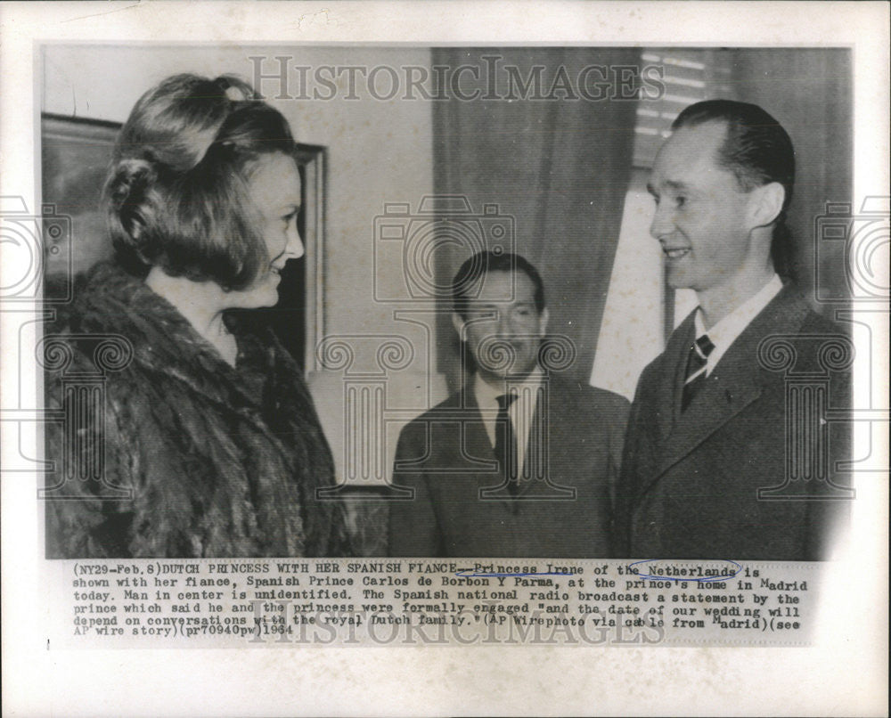 1964 Press Photo Carlos De Borbon Parma  Spanish Prince Irene Dutch Wedding - Historic Images