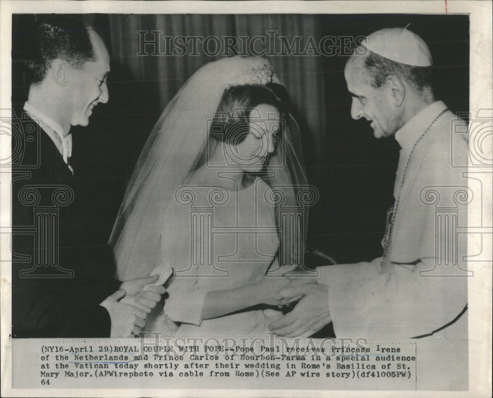 1964 Press Photo Pope Paul receive Princess Irene Netherland Prince Carlos Parma - Historic Images