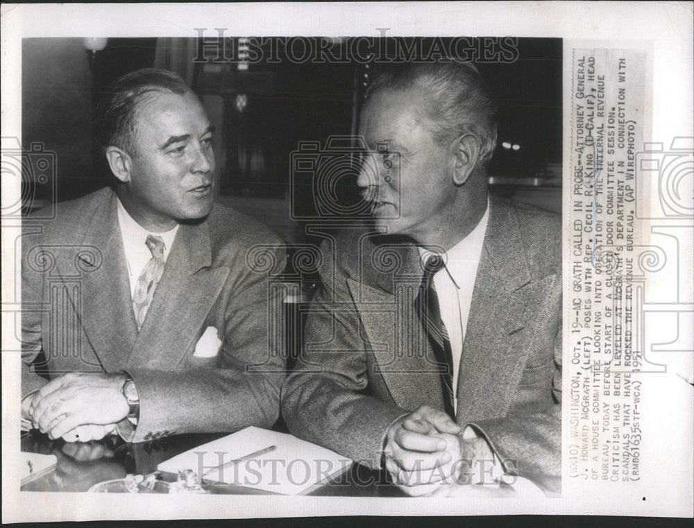 1951 Press Photo Attorney General J. Howard Mograth With Rep. Cecil R. King - Historic Images