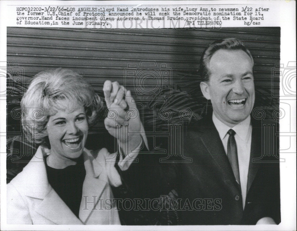 1966 Press Photo Lloyd Hand, Former U.S. Chief Of Protocol &amp; Wife, Lucy Ann - Historic Images