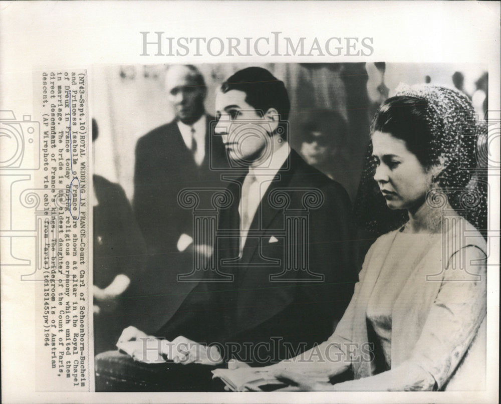 1964 Press Photo Count Carl of Schoenborn-Buchein and Princess Isabelle France - Historic Images