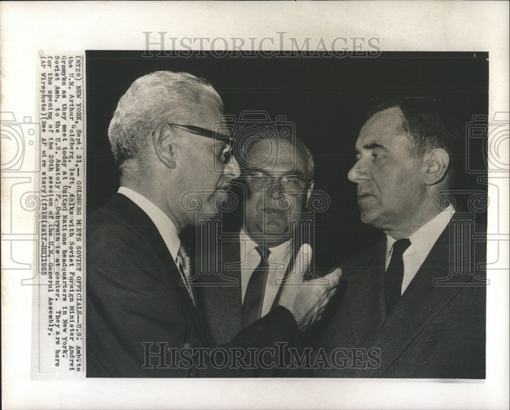 1965 Press Photo US Amb To The UN Arthur Goldberg Meets Soviet Officials - Historic Images