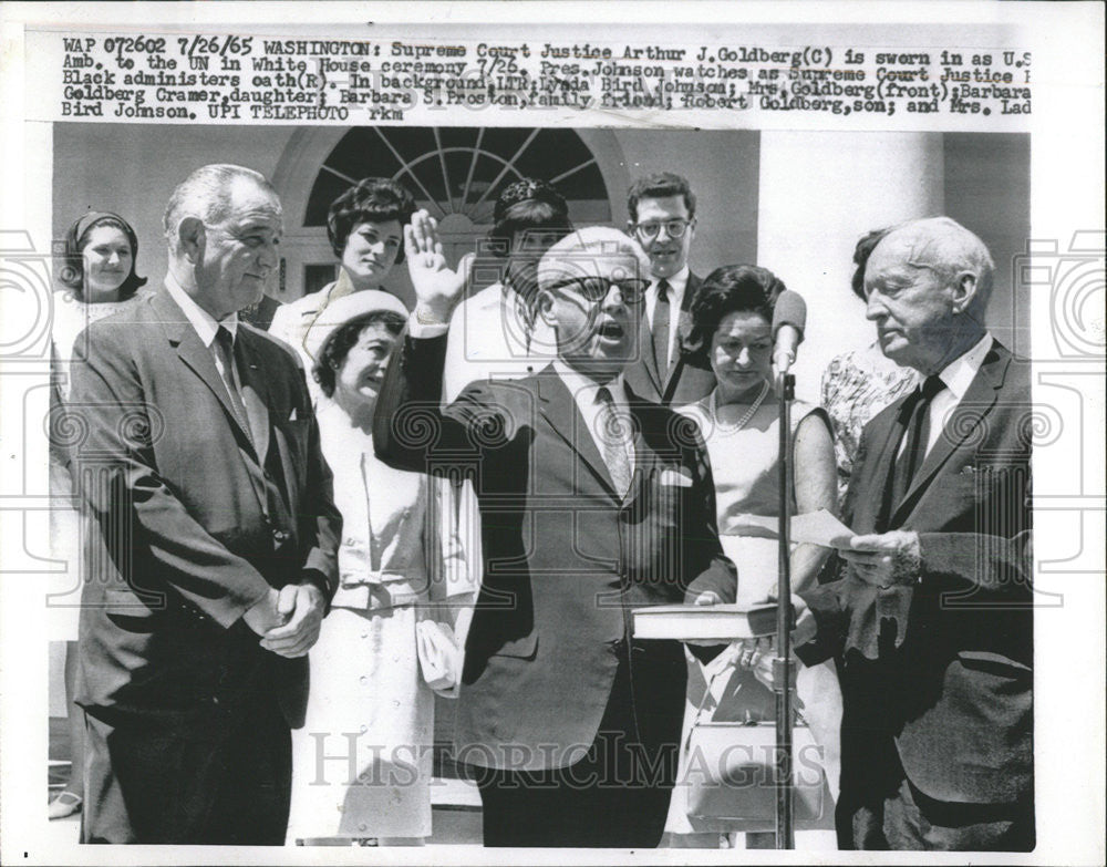1965 Press Photo Supreme Court Justice Arthur J. Goldberg Pres. Johnson - Historic Images