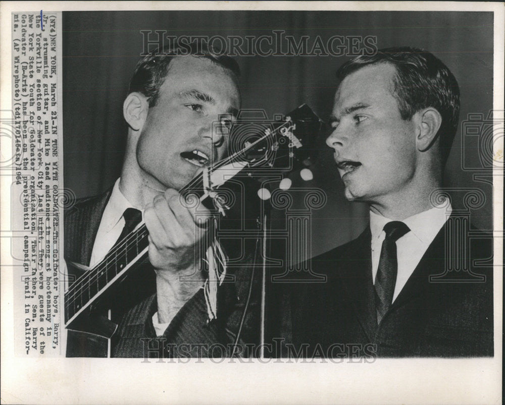 1964 Press Photo Barry Jr Goldwater Boys Strumming Guitar - Historic Images