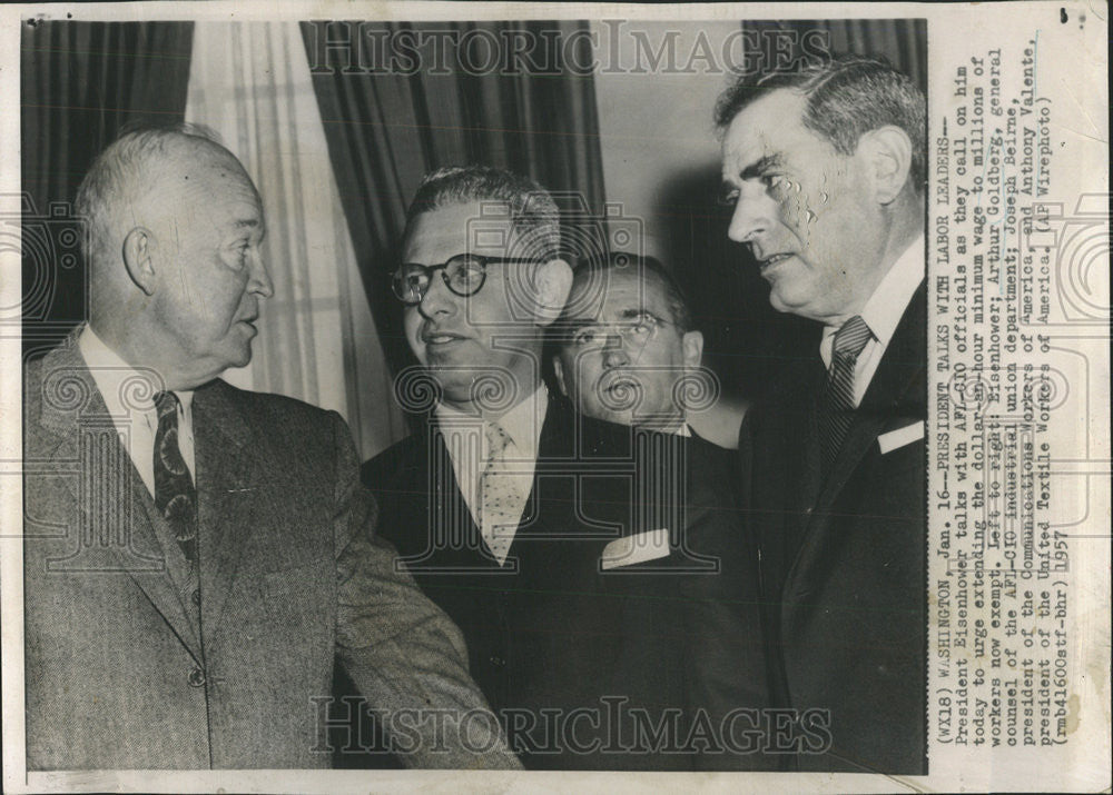 1957 Press Photo President Eisenhower AFL CIO Washington Joseph Beirne America - Historic Images