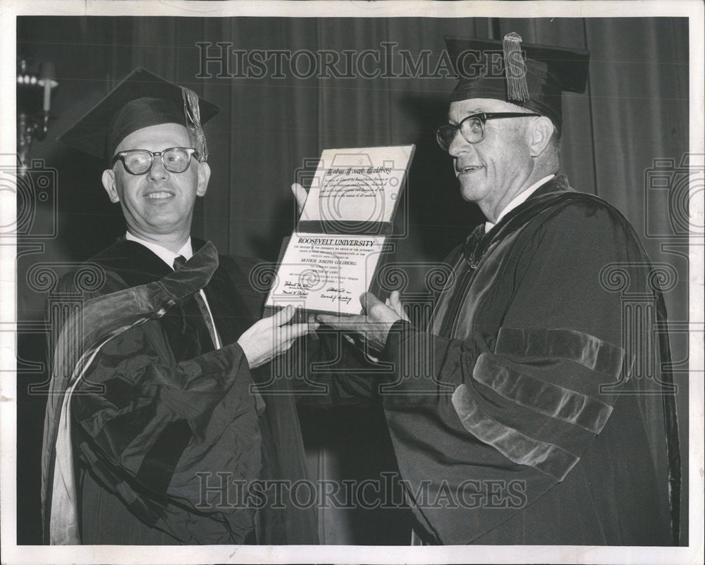 1961 Press Photo Arthur Goldberg Labor Edward Sparling Roosevelt University - Historic Images