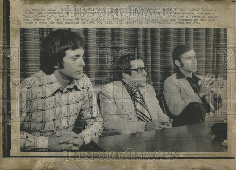 1972 Press Photo Frank Goldberg owner Denver Rockets Larry Brown Carl Scheer - Historic Images