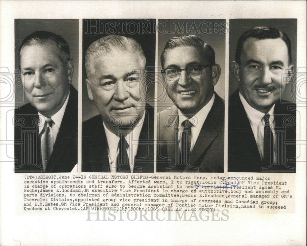 1965 Press Photo Louis Goad GM Vice President General Motors Corp James Goodman - Historic Images