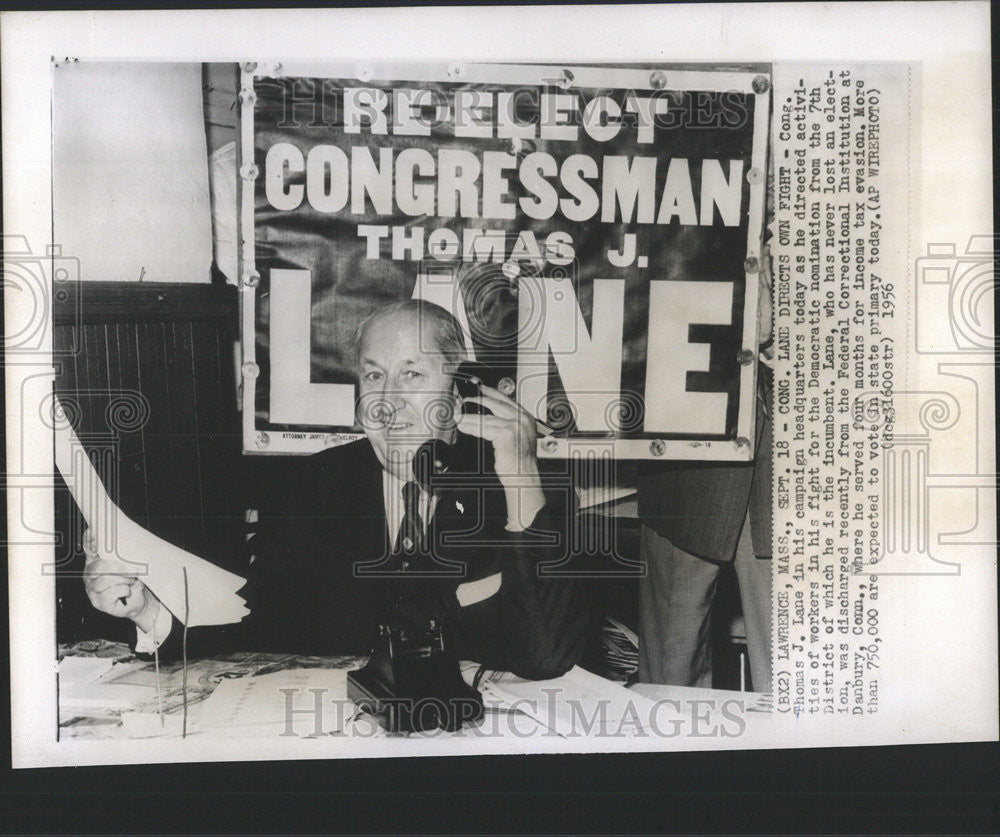 1956 Press Photo Thomas Lane Congressman Democratic Politician - Historic Images