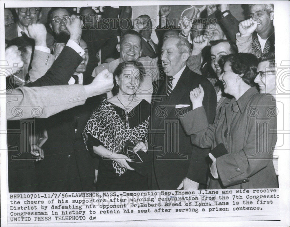 1956 Press Photo Democratic Thomas Lane Wife Receive Cheers Supporter Win Breed - Historic Images