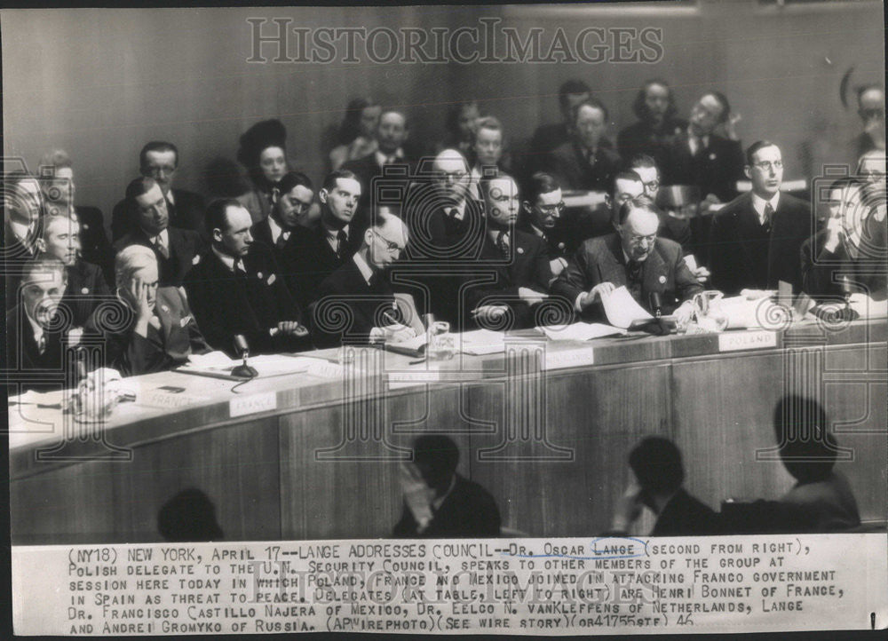 1946 Press Photo Doctor Oscar Lange Plosh Delegate UN Security Council Speak - Historic Images