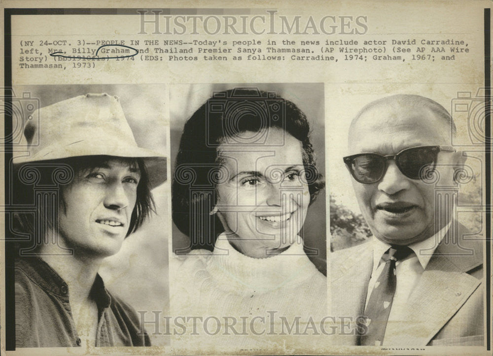 1974 Press Photo Thailand Premiere Sanya Thammasan Billy Graham David Carradine - Historic Images