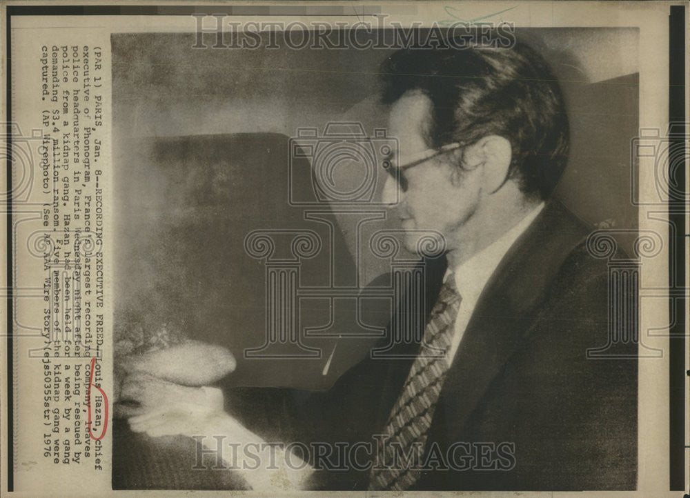 1976 Press Photo Louis Hazan chief executive Phonogram Paris Kidnap Gang France - Historic Images