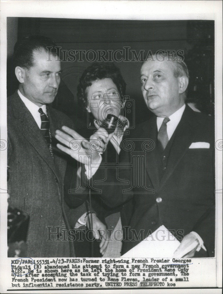 1958 Press Photo French Premier Georges Bidault politician attempt Rene Coty - Historic Images