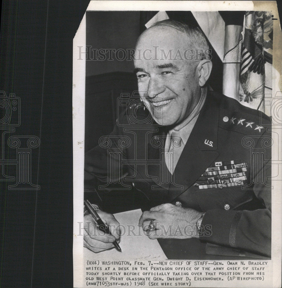 1948 Press Photo Omar Bradley Army Chief pentagon office classmate Dwight West - Historic Images