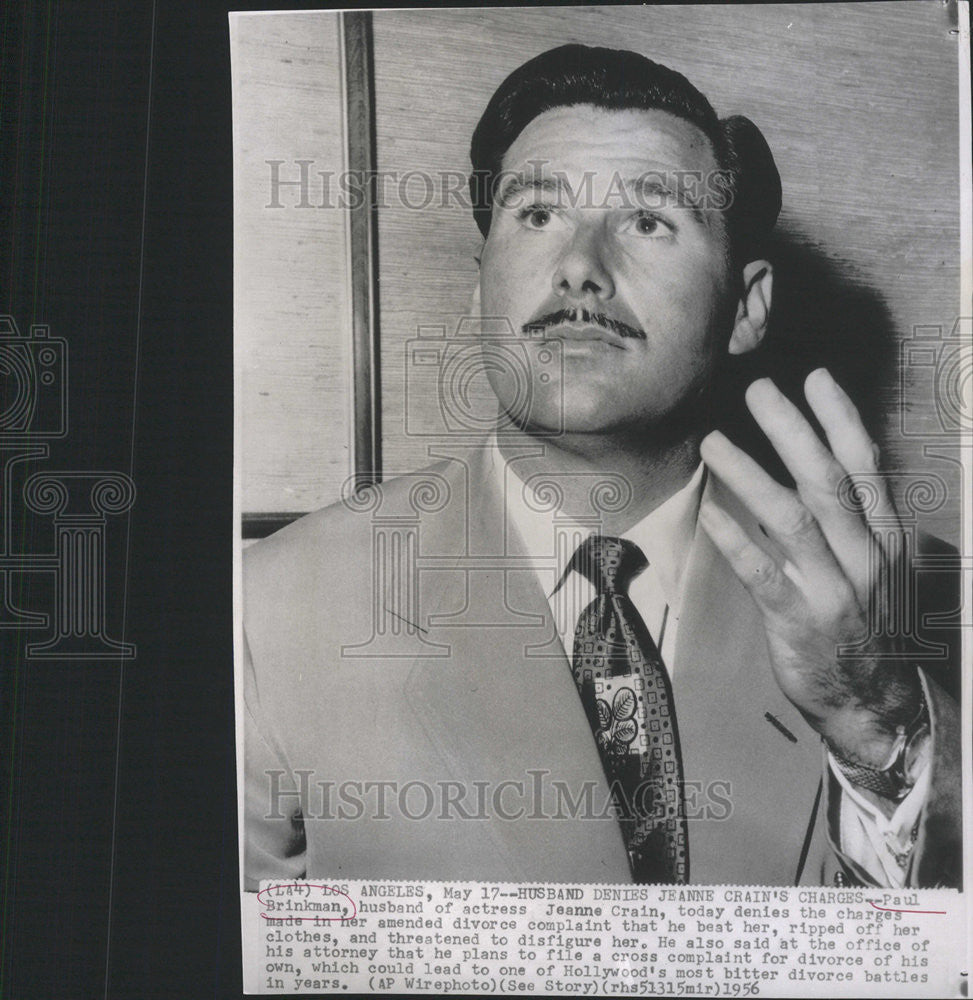 1956 Press Photo Paul Brinkman denies wife Jeanne Crain&#39;s Charges. - Historic Images