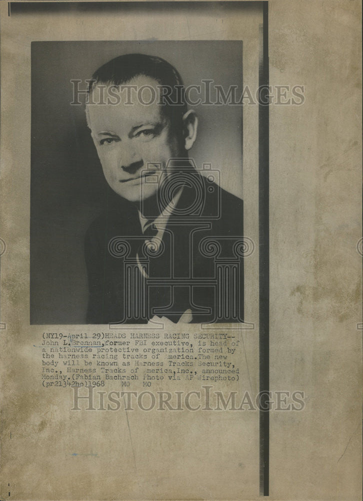 1968 Press Photo John L.Brennan is Head of Harness Racing Tracks Organization. - Historic Images