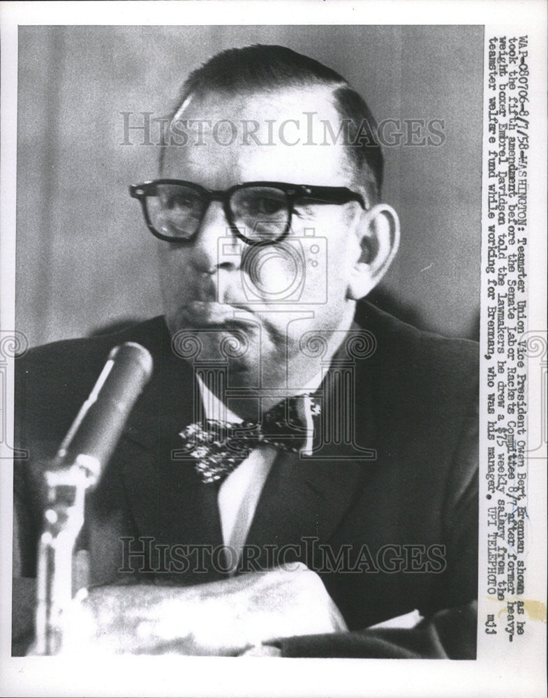 1958 Press Photo Teamster Union Vice President Brennan Senate Labor Rackets - Historic Images