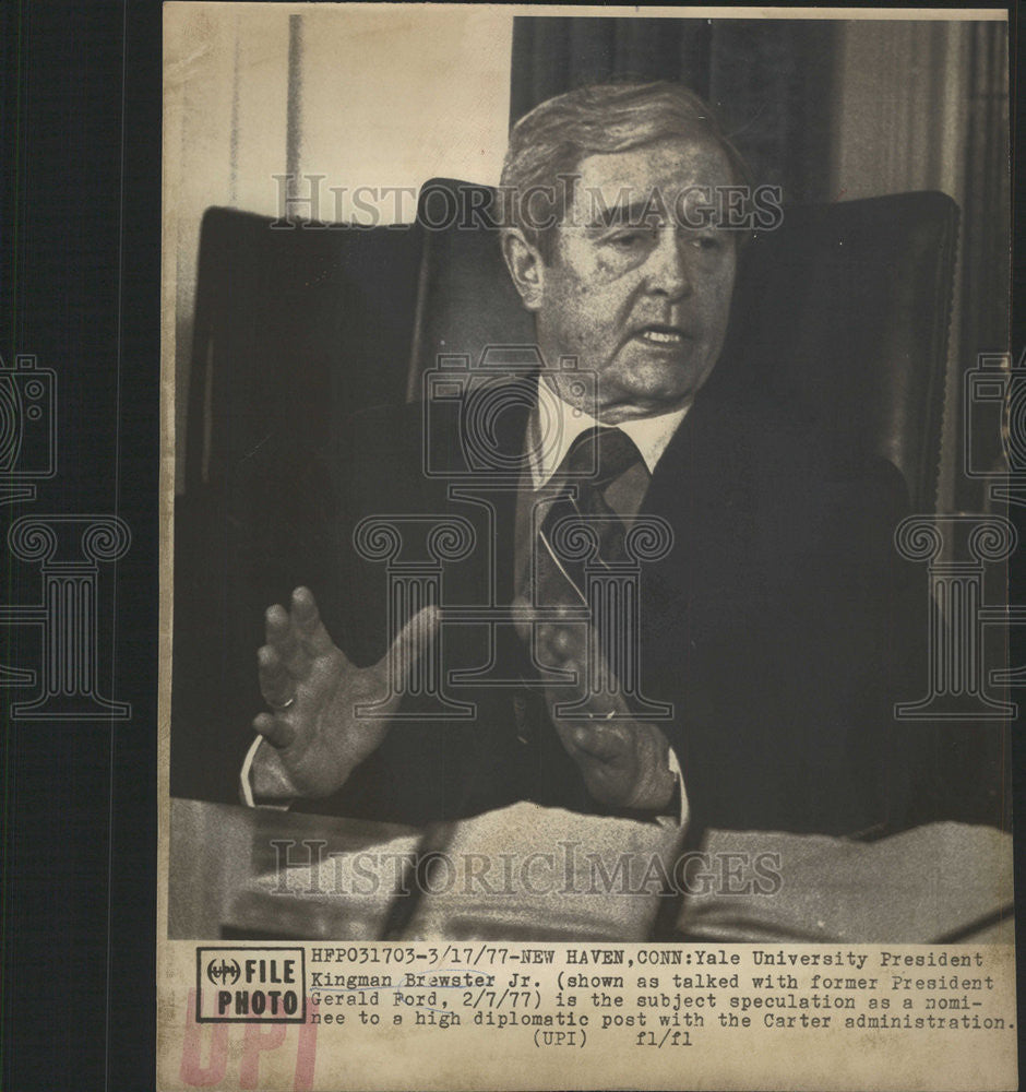 1977 Press Photo Yale University President Kingman Brewster Jr diplomatic Carter - Historic Images