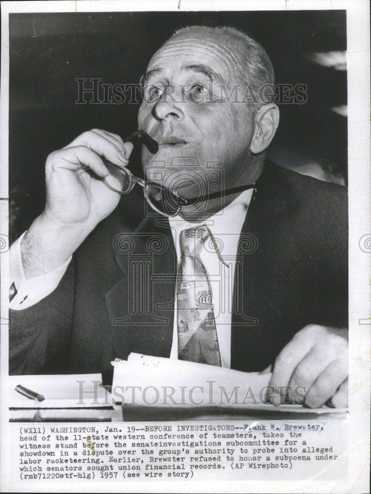 1957 Press Photo Frank Brewster Western Conference Senators witness teamsters - Historic Images