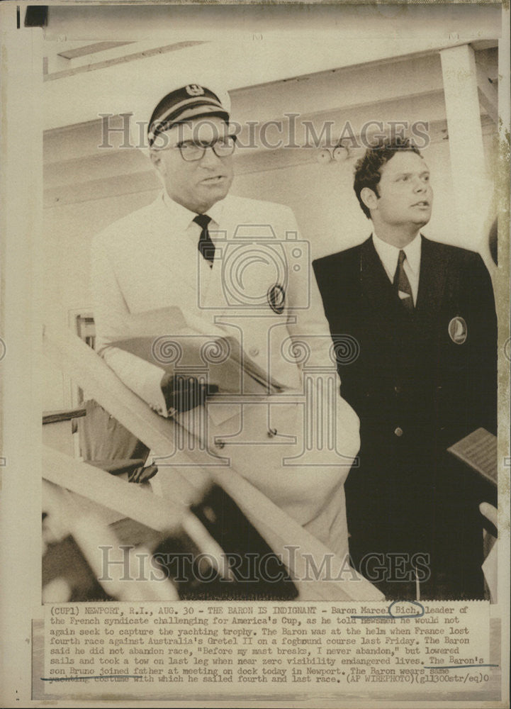 Press Photo Baron Marcel Bich leader French syndicate challenging Americas Cup - Historic Images