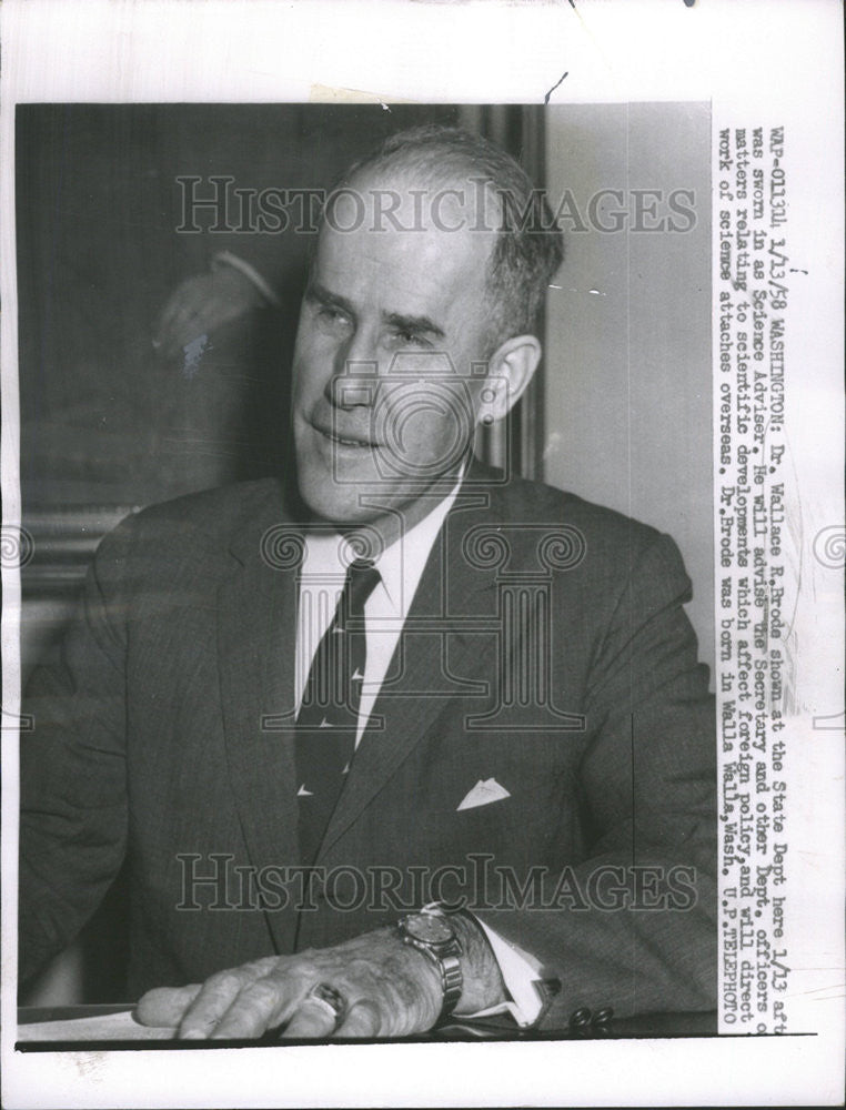 1958 Press Photo Wallace R. Brode American Chemist &amp; Science Adviser - Historic Images