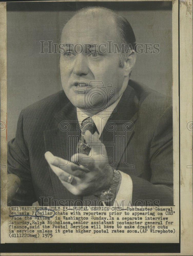 1975 Press Photo Postmaster General Benjamin Bailar Postal Service Face Nation - Historic Images