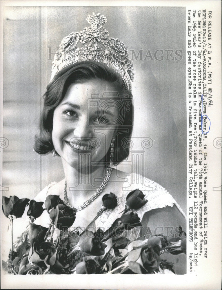 1964 Press Photo DAWN BAKER 1965 ROSE QUEEN - Historic Images