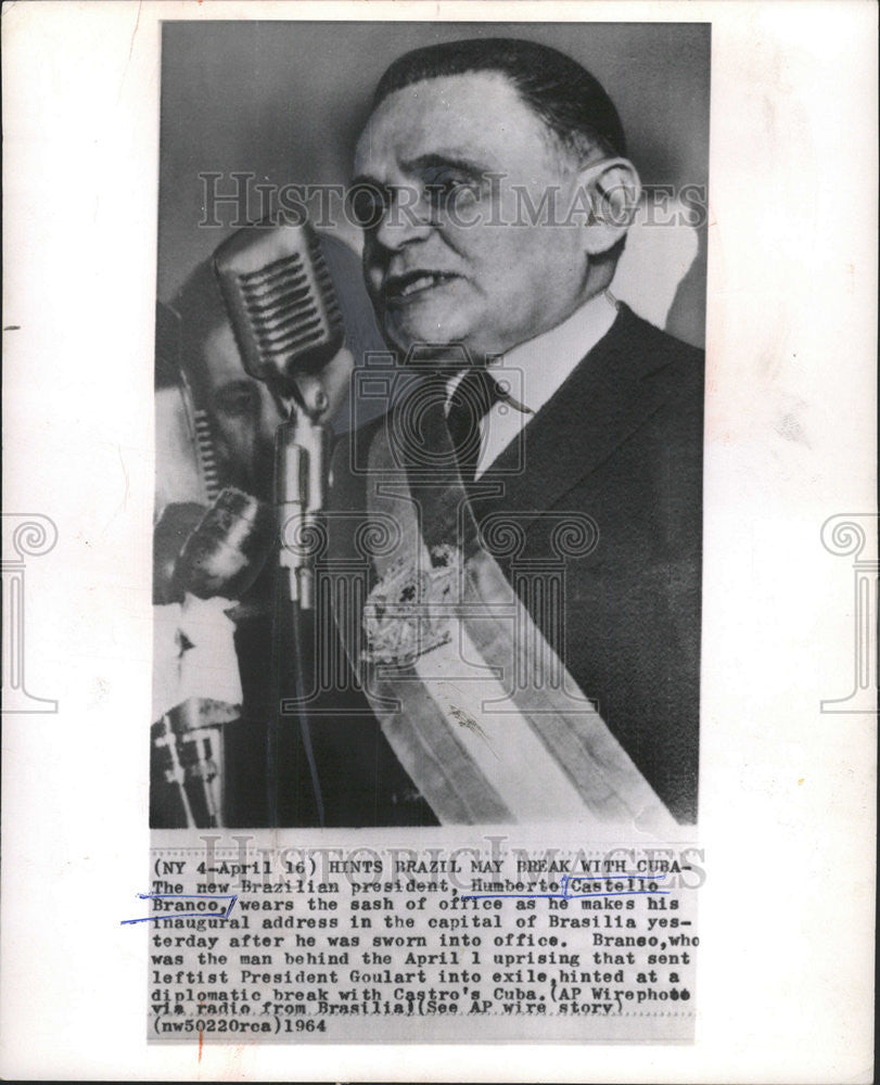 1964 Press Photo Brazilian president Humberto Castello Branco inaugural address - Historic Images