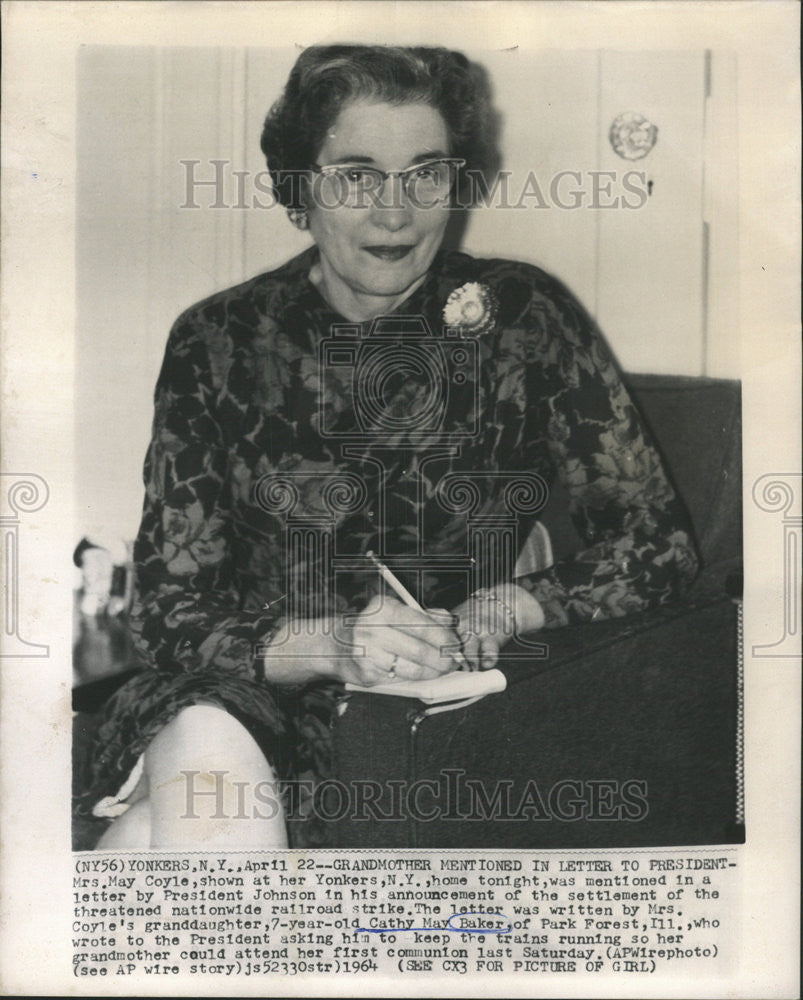 1964 Press Photo Cathy May Baker wrote president Johnson to stop train strike - Historic Images