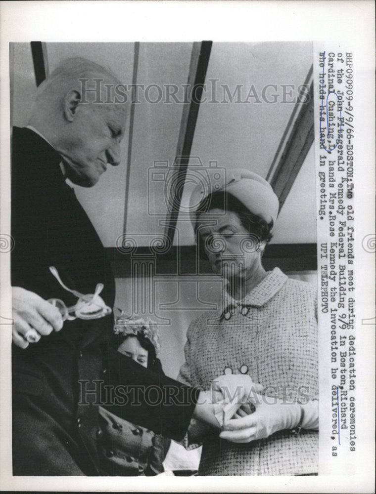 1966 Press Photo Richard Cardinal Cushing, Mrs. Rose Kennedy J.F. Kennedy Bldg - Historic Images