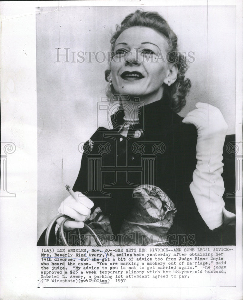 1957 Press Photo Beverly Nine Avery Divorce Judge Elmer Doyle - Historic Images