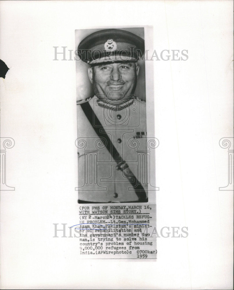 1960 Press Photo Lieutenant General Mohammed Azam Khan Pakistan Minister - Historic Images