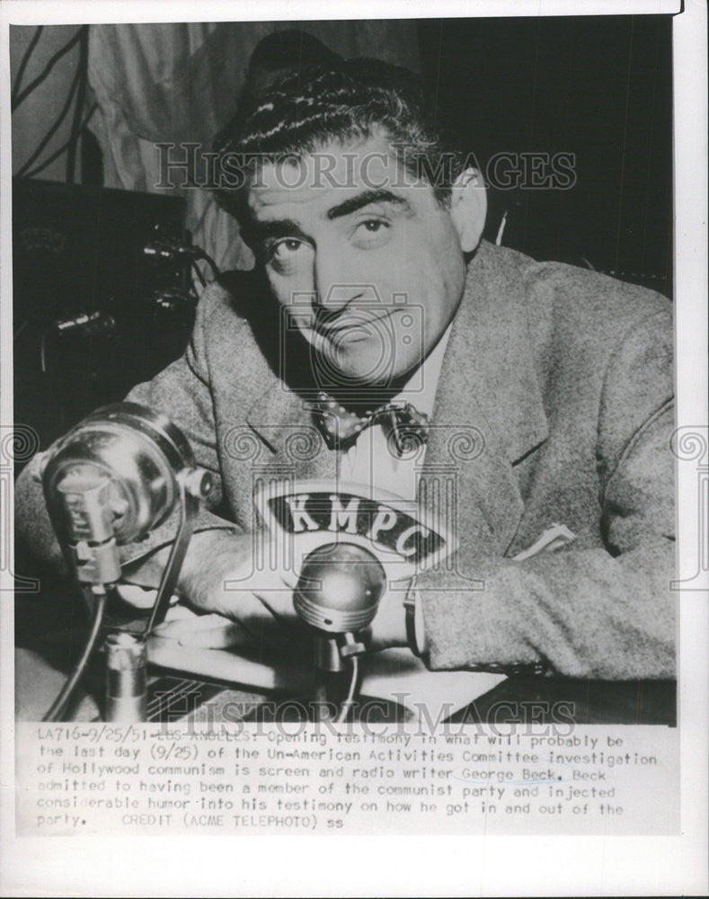 1951 Press Photo George Beck/Screenwriter/Communism/Un-American Committee - Historic Images