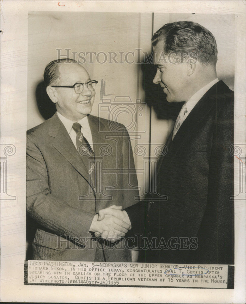 1955 Press Photo Vice President Richard Nixon Carl  Curtis Veteran - Historic Images