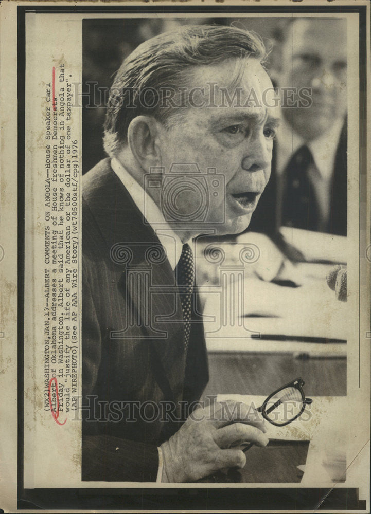 1976 Press Photo US House Representative Speaker Carl Albert Addresses Angola - Historic Images