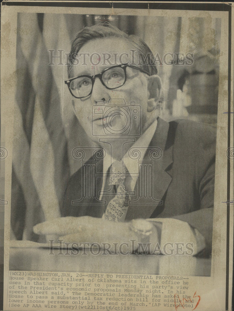 1975 Press Photo House Speaker Carl Albert Oklahoma Presidential Economic - Historic Images