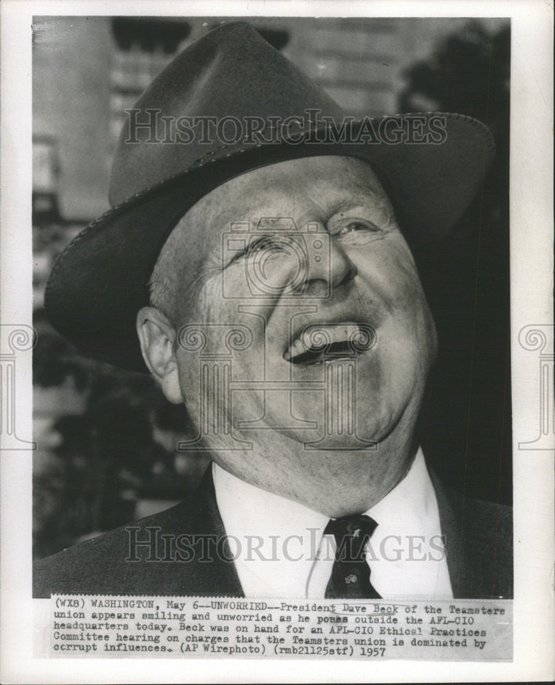 1957 Press Photo Dave Beck Teamsters Union - Historic Images