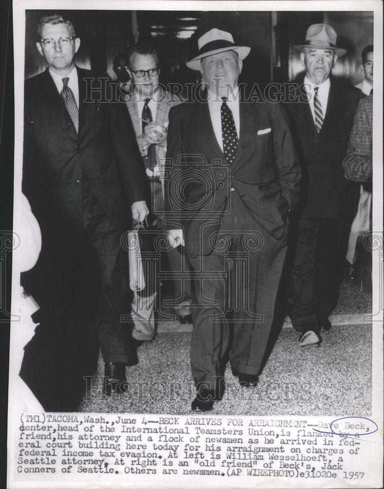 1957 Press Photo Dave Beck, Head of the International Teamsters Union - Historic Images