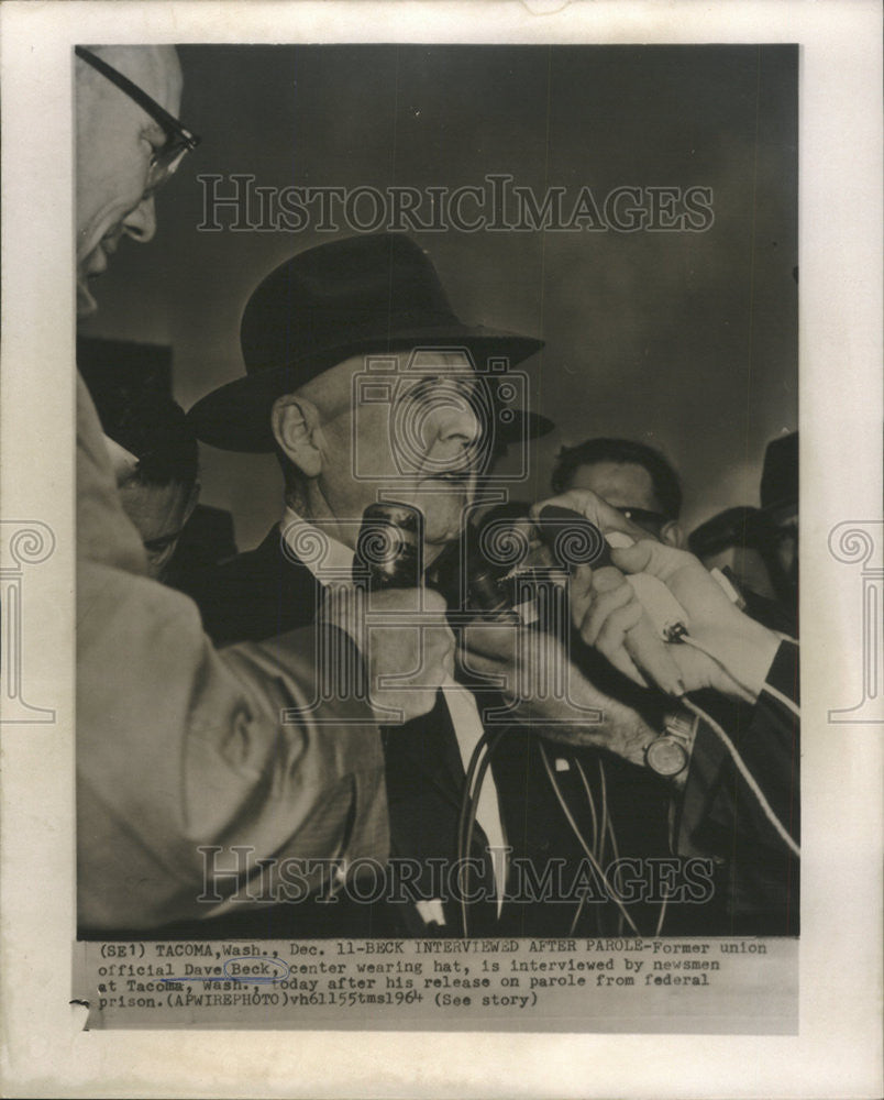 1964 Press Photo Dave Beck Former President Teamsters Union Release Prison - Historic Images