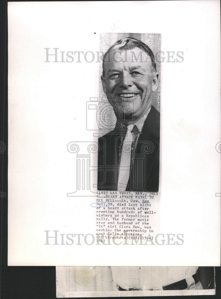 1962 Press Photo Lt. Gov. Rex Bell, died last night of a heart attack - Historic Images