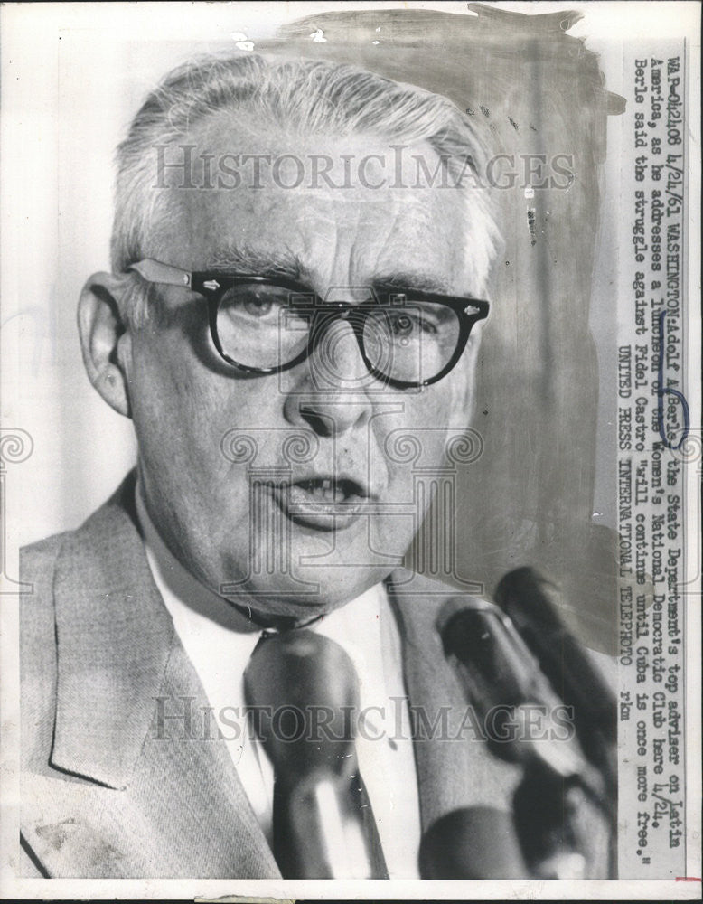 1961 Press Photo Adolf A. Berle/State Department Advisor/Latin America - Historic Images